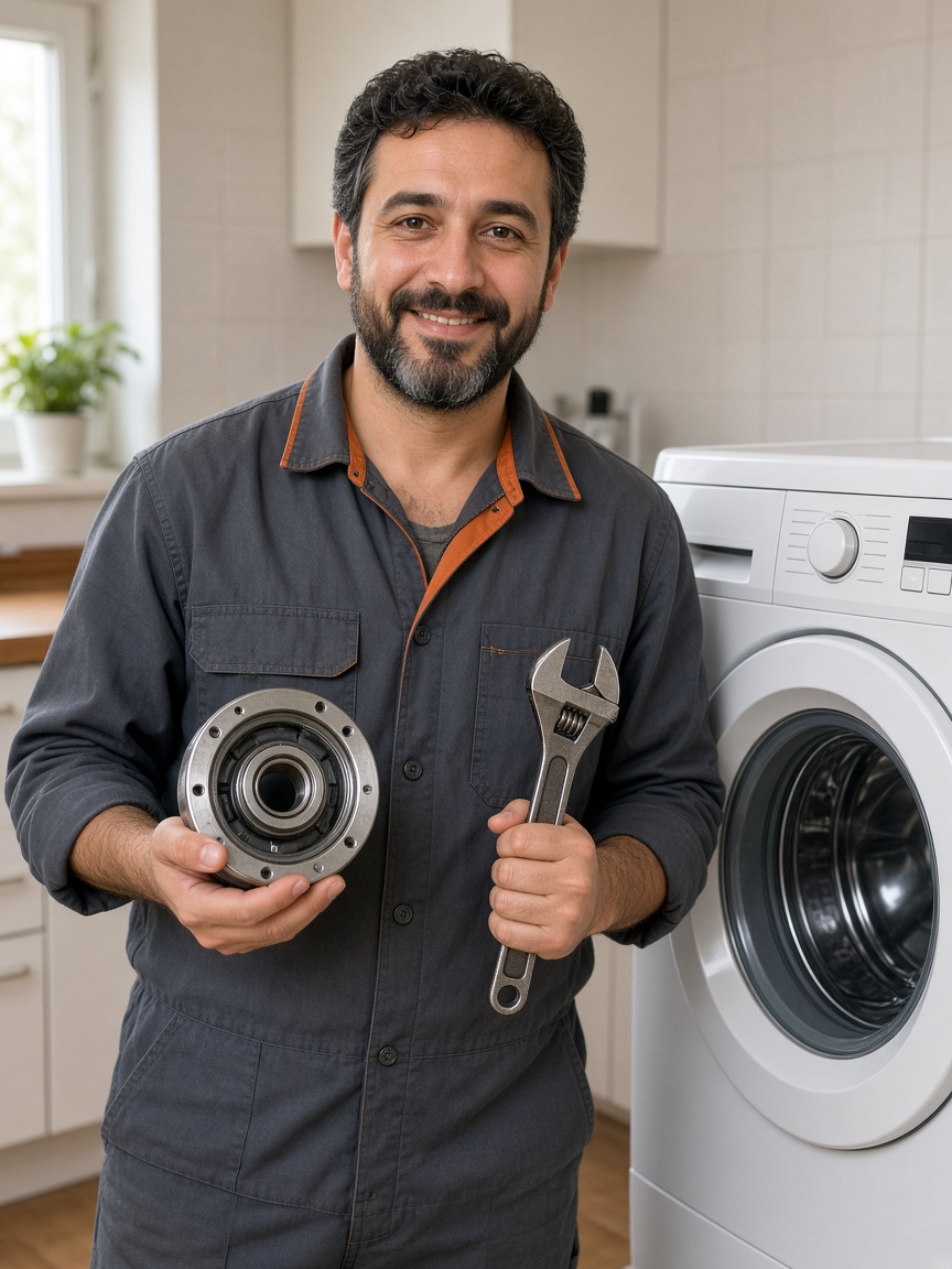 Tambur Servis ustası çamaşır makinesinin tamburunu kontrol ederken